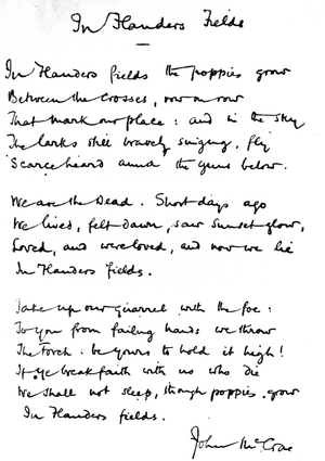 In Flanders fields and other poems, handwritten