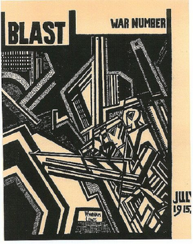 The cover of a facsimile reprint of BLAST 2, 1915 featuring Before Antwerp by Lewis.