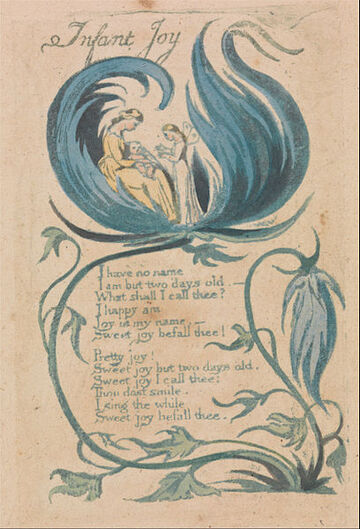 408px-William Blake - Songs of Innocence and of Experience, Plate 28, -Infant Joy- (Bentley 25) - Google Art Project