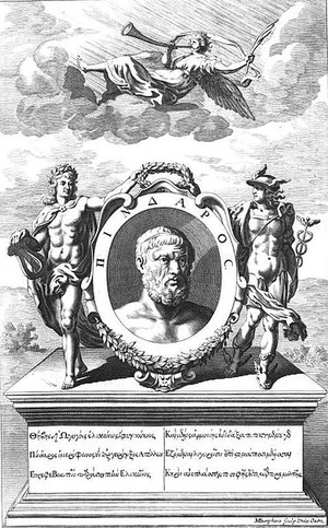 frontispiece to Pindarou Olympia, Nemea, Pythia, Isthmia (edited by Richard West & Richard Welsted), 1697. Courtesy Wikimedia Commons.