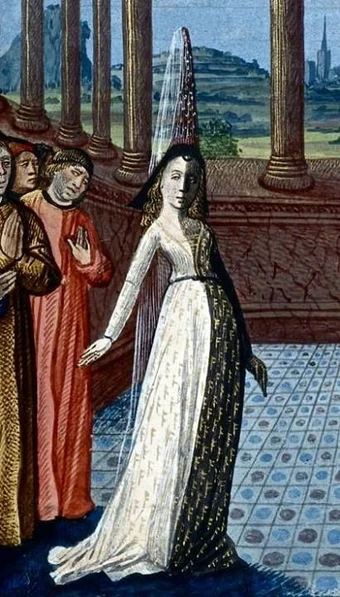 Boethius and Philosophy, from "Le Livre de Boece de Consolacion (Book 4), 1477. Courtesy Pinterest.