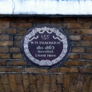 Thackeray commemorative plaque in Notting Hill, London, 2013. Photo by Simon Harriyott. Courtesy Wikimedia Commons.