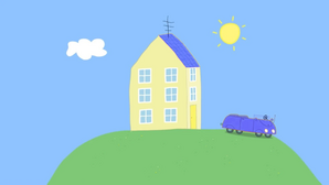Who is inside Peppa Pig's house in the Peppa Pig house wallpaper