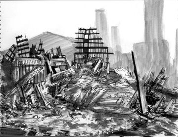 pencil sketch of destroyed city bird view  Stable Diffusion  OpenArt