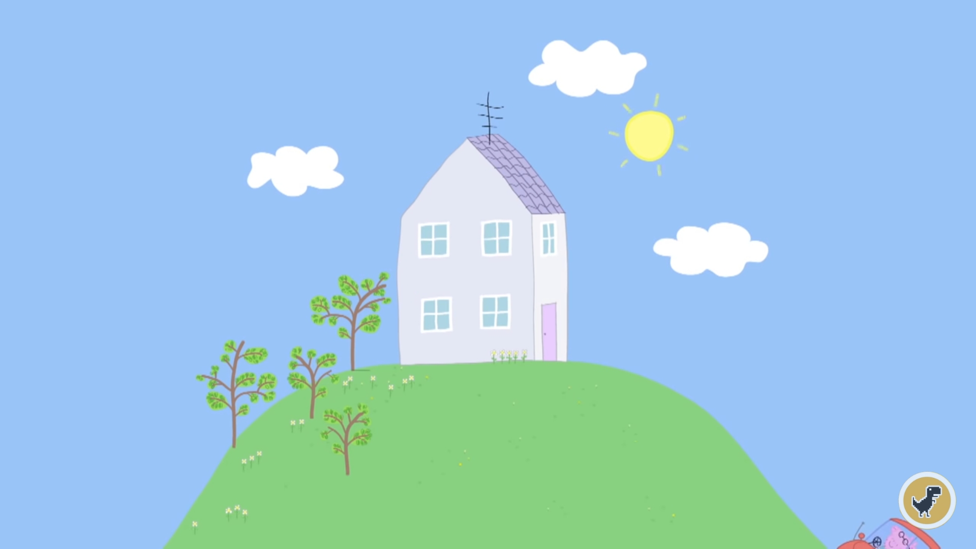 Who is inside Peppa Pig's house in the Peppa Pig house wallpaper