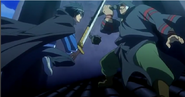 Sabre fighting a masked opponant