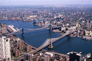 Manhattan and Brooklyn bridges on the East River, New York City, 1981