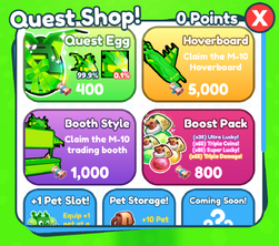 Pet Simulator X Quest Shop Items - Hold To Reset