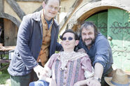 Melissa with Chris and Peter Jackson on set of The Hobbit.