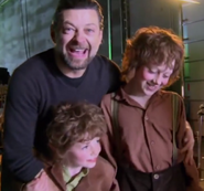 Sonny on set of The Hobbit with his brother Louis and father Andy.