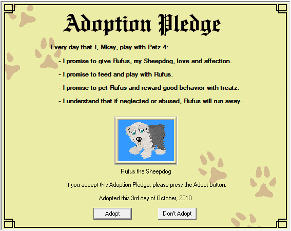 petz 5 adoption hotkey