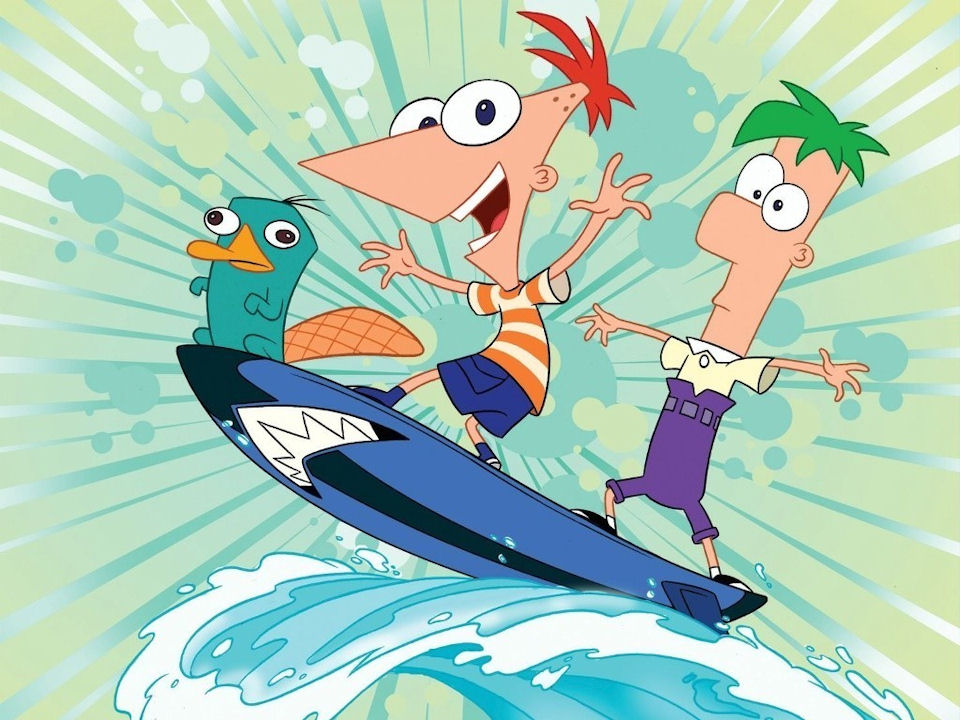 Phineas and Ferb surfing on Perry's back - Drawception