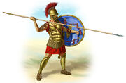 800px-Ancient Greece hoplite with his hoplon and dory