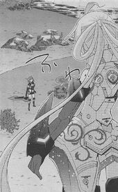 The white-haired girl descends to the ground.