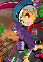 Kireek next to a player character in the Blue Burst manga