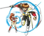 Mieu casting a spell to support Nial. Note the difference in form compared to Rolf and Hugh in previous images.