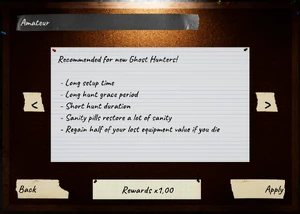 L'écran de sélection de la difficulté du contrat