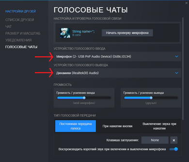 Распознавание речи - Настройка в Steam - Список друзей - Шестерёнка - Голосовые чаты.png