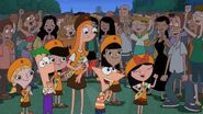 The Fireside Girls, Phineas and Ferb at the concert.