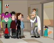 Doofenshmirtz instructing Vanessa and several kids to help Perry find Johnny