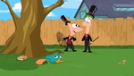 Phineas swirling his baton at the beginning of Hey Ferb!