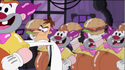Dr. Doofenshmirtz about to remove Slushy the Clown's tape