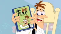 Doofenshmirtz shows off his book My Evil Plan.