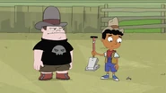 Baljeet is forced to clean up the "mess" the robot bull made.