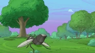 The flying ant robot about to crash into a tree.