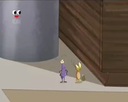 Napoleon and Wendell watching Doof giving his lecture from the floor