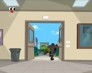 Johnny running outside to the schoolyard