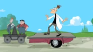 Doof rides past the Wilkens Bros.