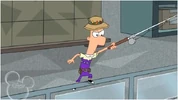 Ferb swinging to Vanessa's rescue