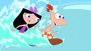 Phineas and Isabella surfing