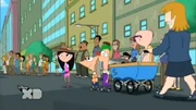 Isabella, Phineas, Ferb, Carl (Baby) und Major Monogram (Frau)
