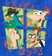 Agent P, Phineas, Ferb and Heinz four-panel action t-shirt design 2