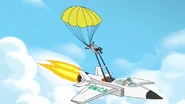 Bannister explains that 'farvel' means goodbye in Danish, just as he is caught by Peter the Panda in a jet.