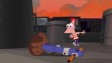Phineas runs over there to grab the baseball launcher