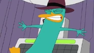 Perry accidentally activates the inator after being shoved by Doof, much to his dismay.