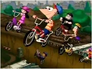 Riding over the unfinished sidewalk