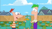 Phineas and Ferb searching for Perry