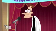 Doof is annoyed by the animals' noise on the other side of the room
