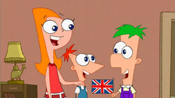 Ferb (phải) cùng anh em kế Phineas và chị kế Candace.