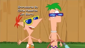 Phineas and Ferb in their beach-wear.