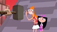 Candace just about to touch thor's hammer