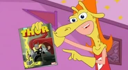 A still of Candace as Dangeraffe from "The Beak" with the Thor comic book superimposed over the "Super Fellow" comic she was holding in the original.