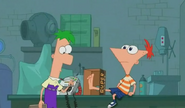 Phineas with foot in box