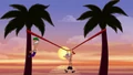 Phineas and Ferb connecting two palm trees.