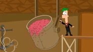"Cue the flower petals!" (Also, note that Ferb's wearing a different tux than in the previous shot.)