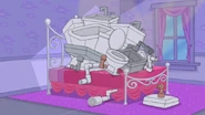 Ferb tries to drop flower petals on Candace but instead drops plumbing supplies on her.